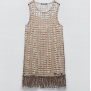RARE Zara Mesh Knit Dress With Beaded Fringe - NWT